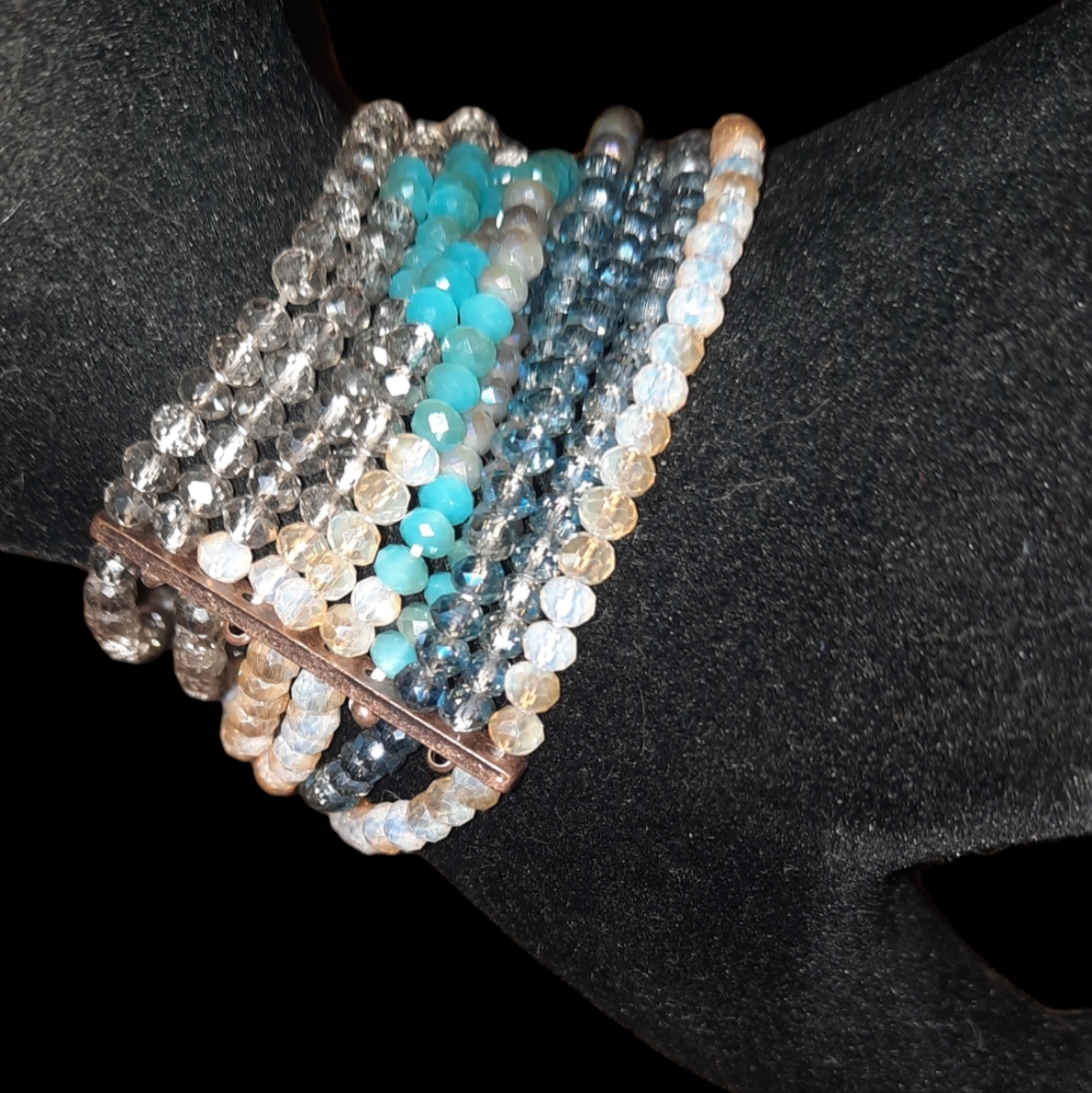 blue sparkle Crystal bead handmade Multirow bohemian Beaded Chic Sleek bracelet